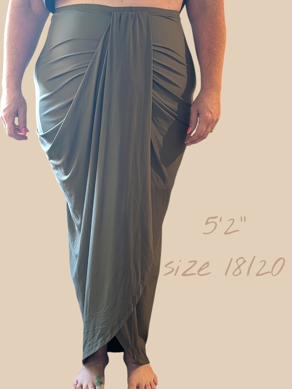 Asymmetric Wrap Drape Maxi Skirt in Olive - Plus Size XXL (18/20) NWOT